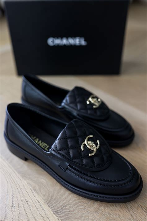 chanel quilted tab loafers|chanel moccasin loafers black.